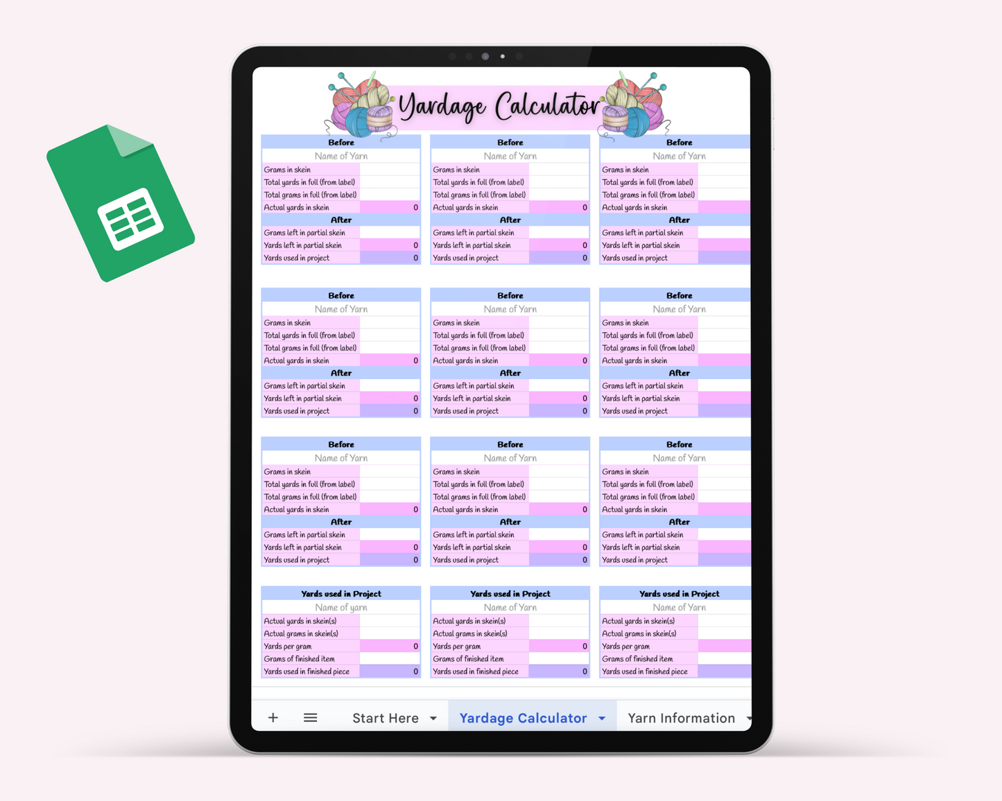 Yardage Calculator spreadsheet