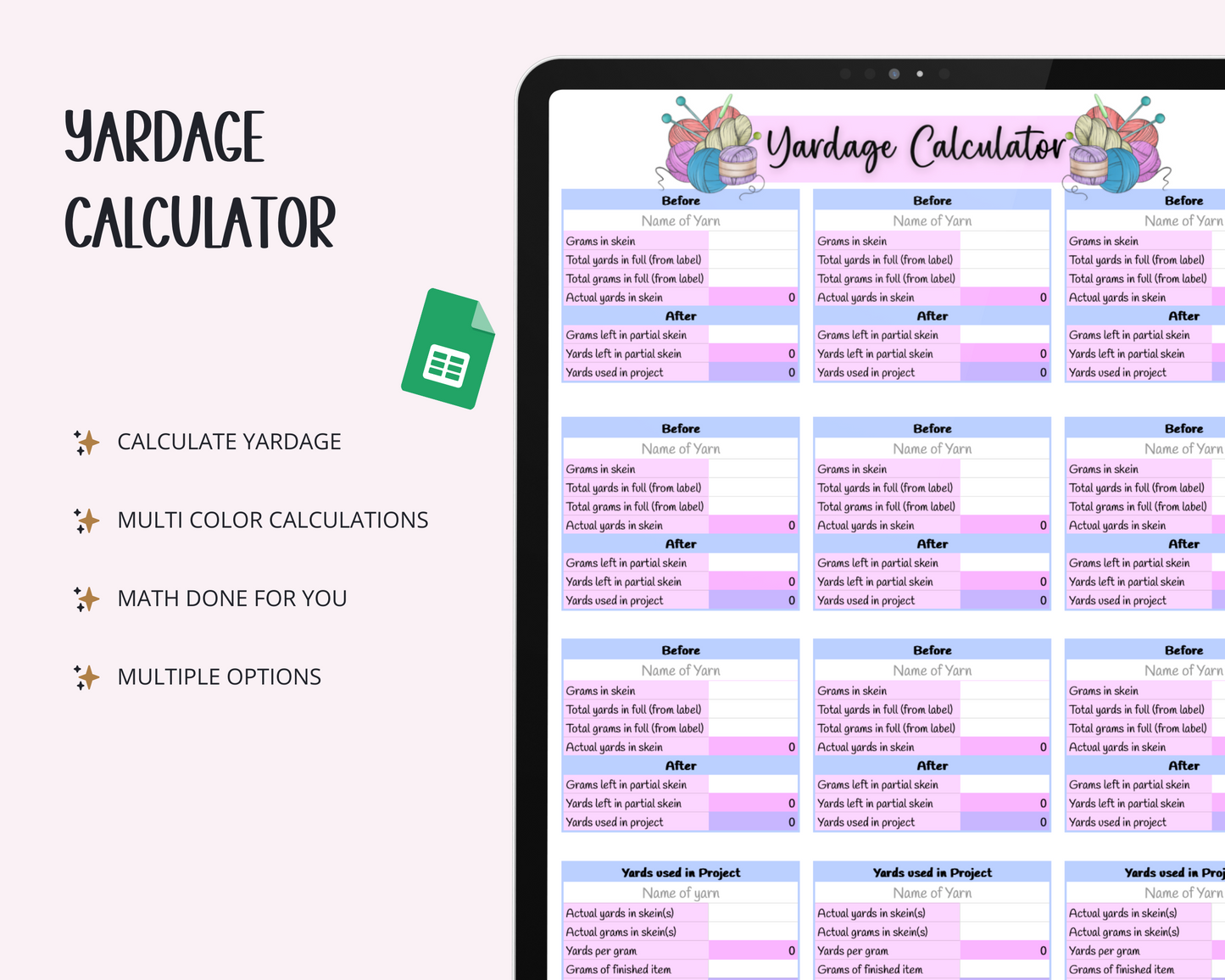 Yardage Calculator spreadsheet