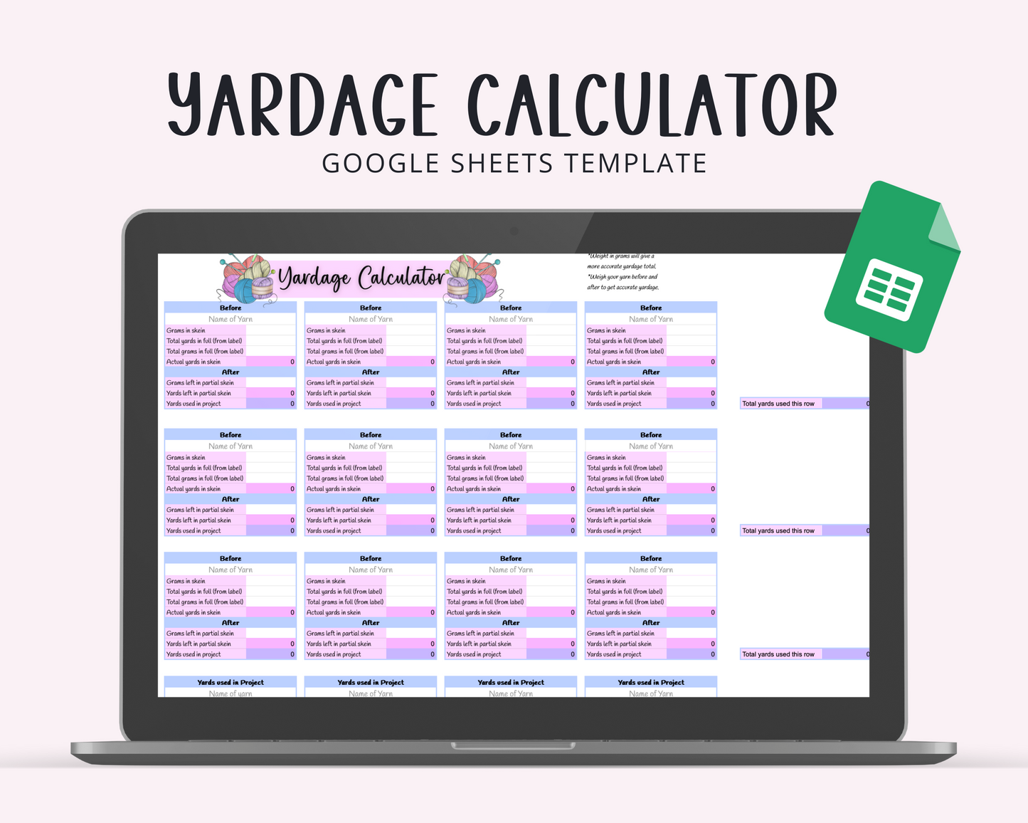 Yardage Calculator spreadsheet